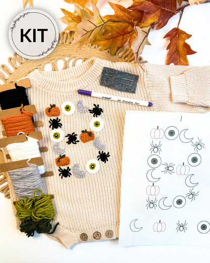 Kit de broderie DIY Lettres et Chiffres Halloween Effrayant (A-Z) & (0-9)