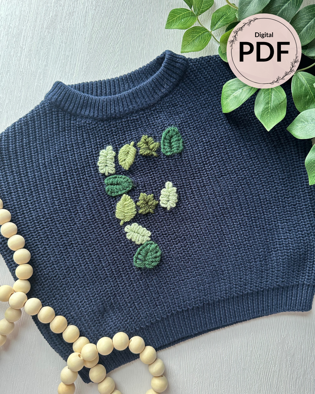 Motifs de broderie de lettres en feuille (A-Z) et (0-9) (Téléchargement numérique)