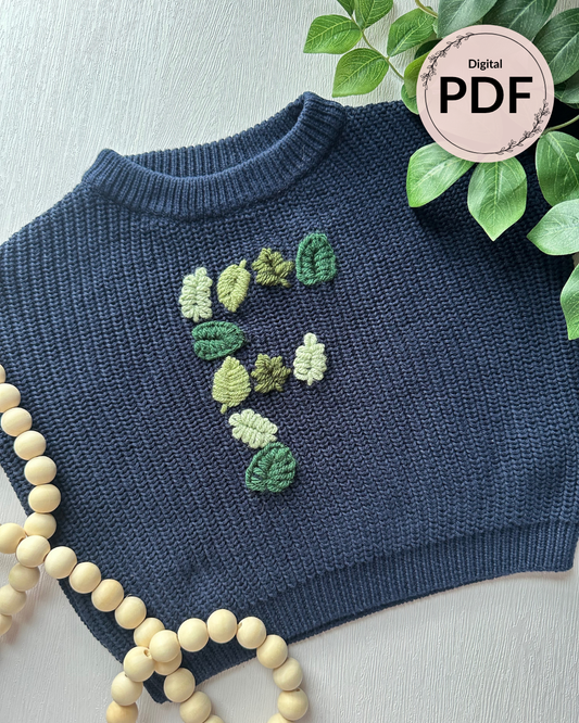 Leaf Letter Embroidery Patterns (A-Z) & (0-9) (Digital Download)