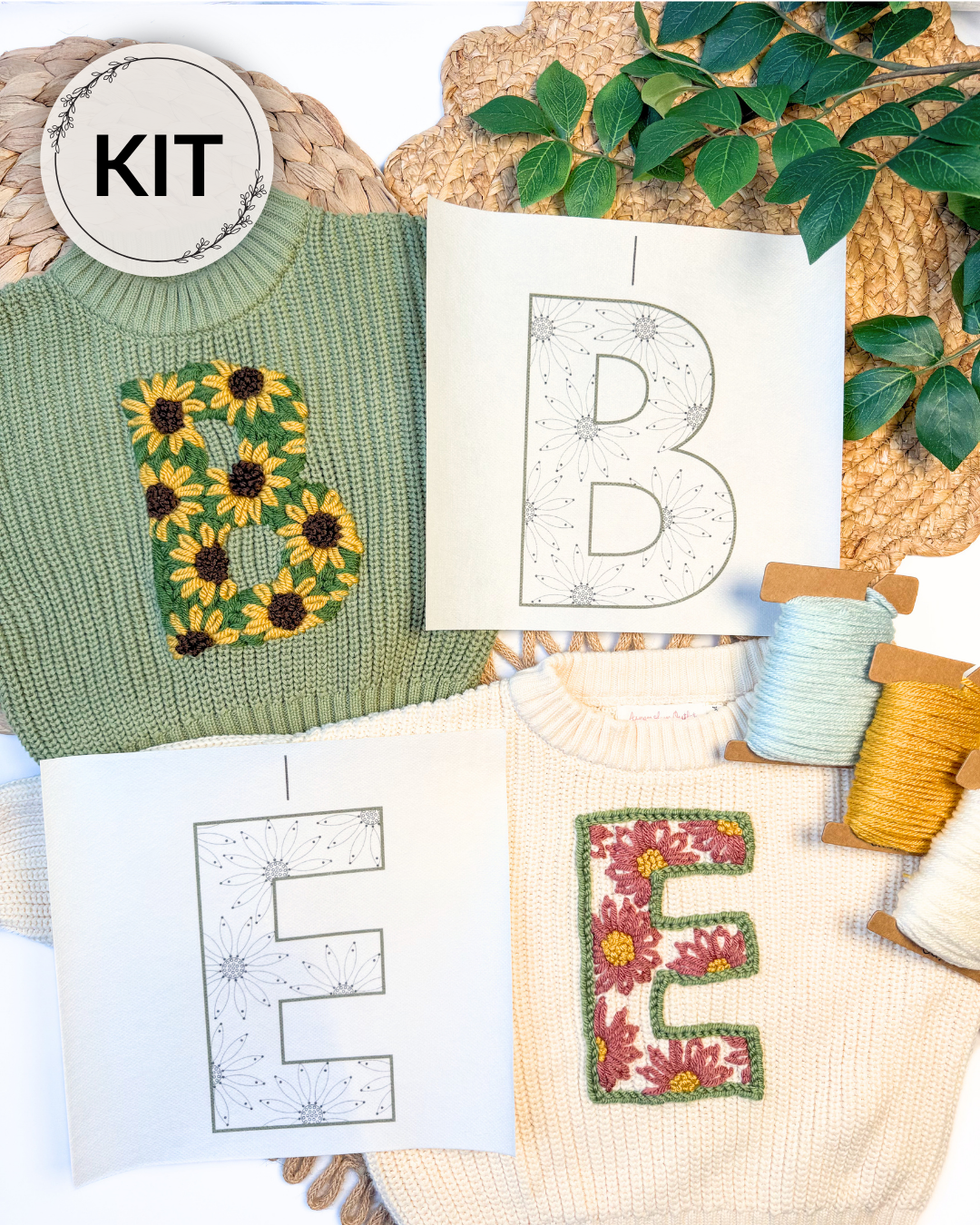 Sunflower & Daisy Letter/Number Embroidery Patterns (A-Z) & (1-9) Yarn Embroidery DIY Kit