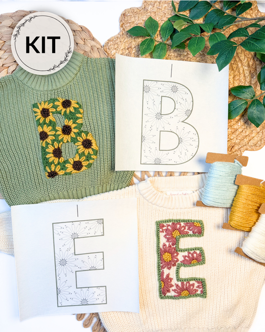 Sunflower & Daisy Letter/Number Embroidery Patterns (A-Z) & (1-9) Yarn Embroidery DIY Kit