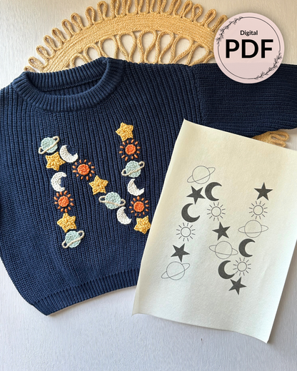 Galaxy Letter Embroidery Patterns (A-Z) & (0-9) (Digital Download)
