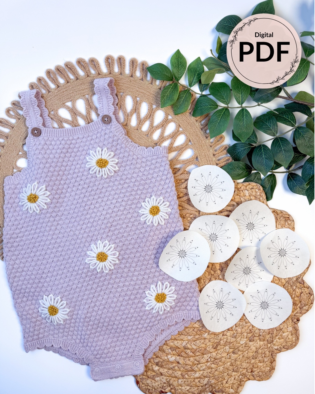 Sunflower & Daisy Single Flowers Embroidery Patterns (Digital Download)