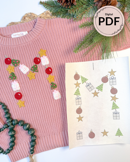 Motifs de broderie de l'alphabet et des chiffres de Noël (téléchargement numérique)