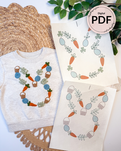 Motifs de broderie contour de lapin de Pâques (téléchargement numérique)