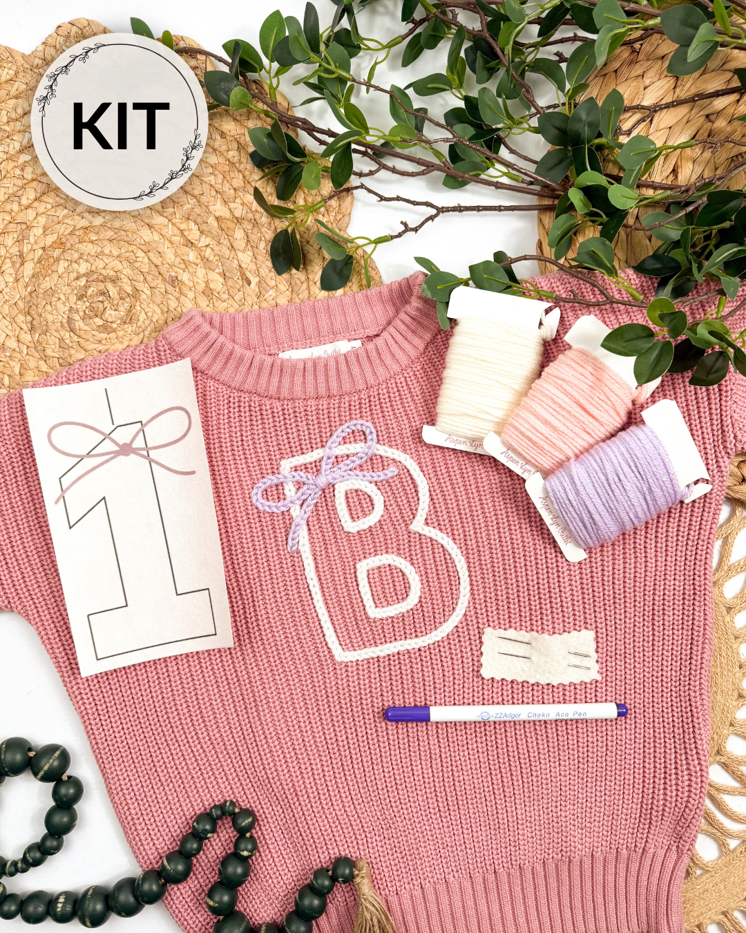 Bow Alphabet & Letter Yarn Embroidery DIY Kit