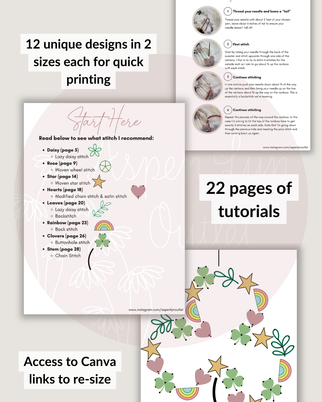 St Patricks' Day Shamrock and Clover Embroidery Patterns (Digital Download)