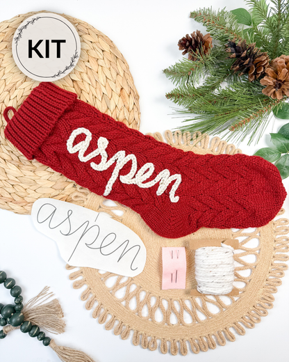 Personalized Christmas stocking yarn embroidery DIY kit by Aspen Lyn Outlet