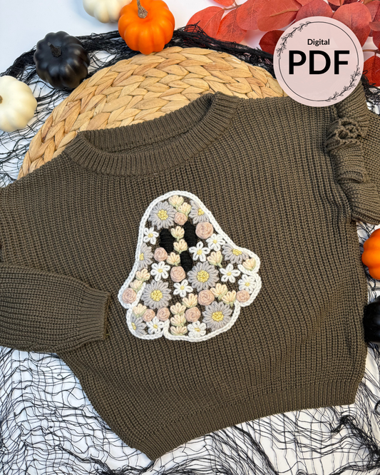 Ghost Floral and Greenery yarn embroidery pattern, printable digital download by Aspen Lyn Outlet
