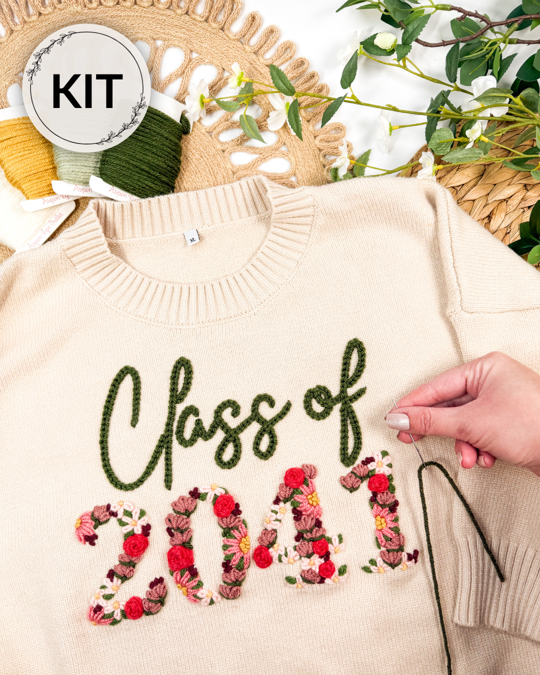Class of "2040" and More Wildflower Yarn Embroidery DIY Kit