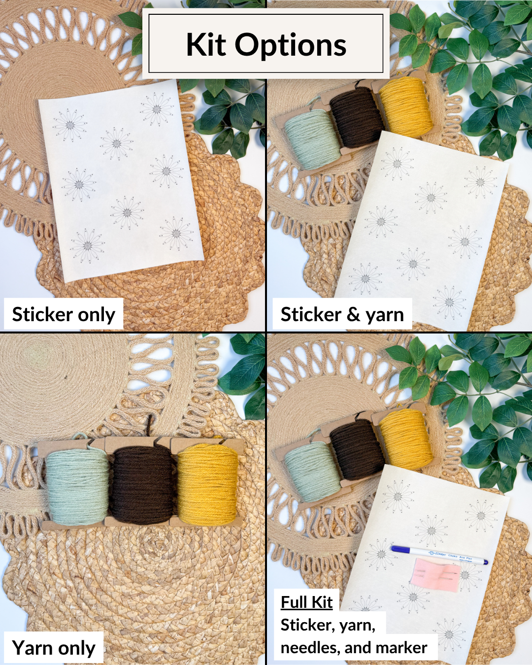 Sunflower & Daisy Letter/Number Embroidery Pattern Yarn Embroidery DIY Kit