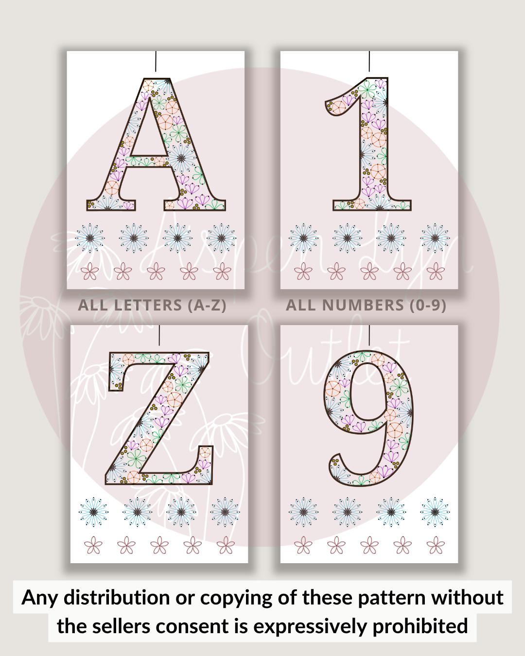 Single Initial and Number Wildflower Templates (Digital Download)